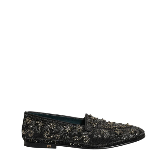 Dolce & Gabbana Black Rhinestone Embellished Loafers Shoes