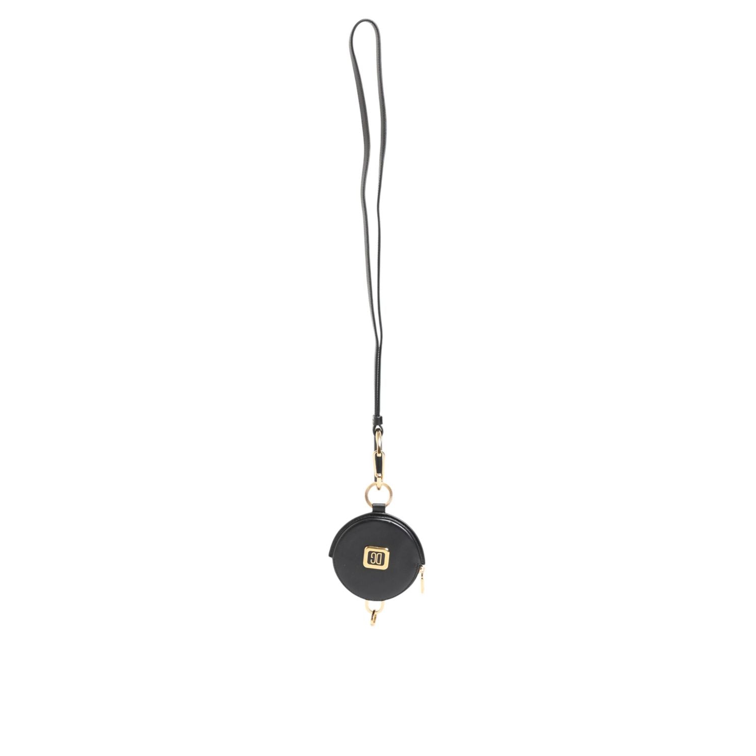 Dolce & Gabbana Black Round Leather DG Logo Coin Purse Lanyard Wallet