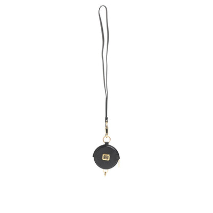 Dolce & Gabbana Black Round Leather DG Logo Coin Purse Lanyard Wallet