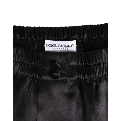 Dolce & Gabbana Black Silk Satin Elastic Men Boxer Short Swimwear