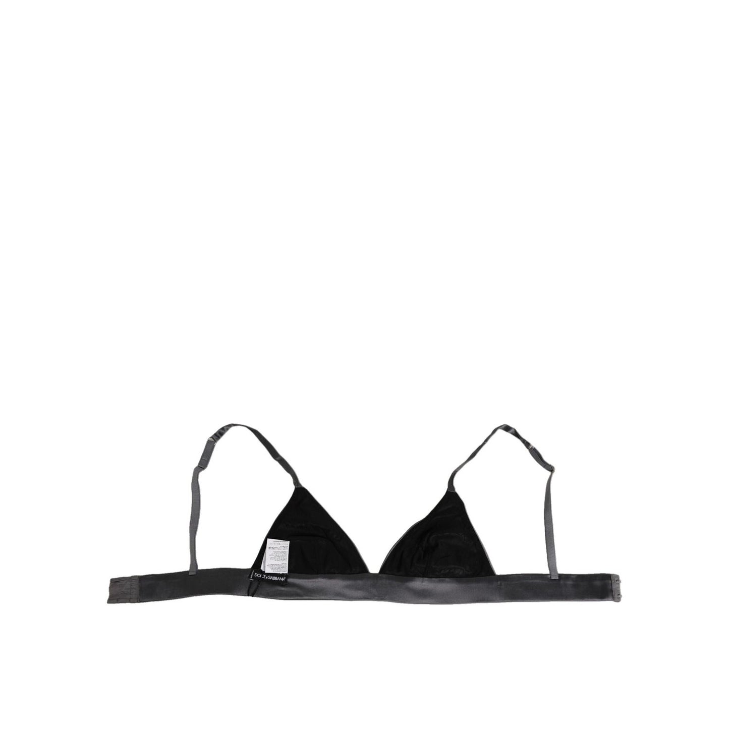 Dolce & Gabbana Black Silk Satin Triangle Soft Cup Underwear, elegant silk design with logo details, made in Italy.