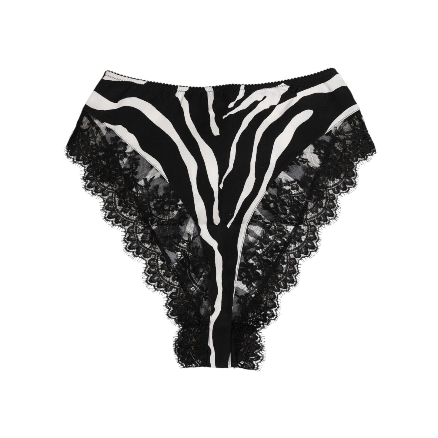 Dolce & Gabbana Black Silk Zebra Print Lace High Waist Underwear with exotic design and feminine elegance.