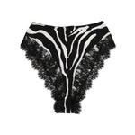 Dolce & Gabbana Black Silk Zebra Print Lace High Waist Underwear with exotic design and feminine elegance.