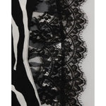 Close-up of Dolce & Gabbana Black Silk Zebra Print Lace High Waist Underwear featuring intricate lace and zebra print detail.