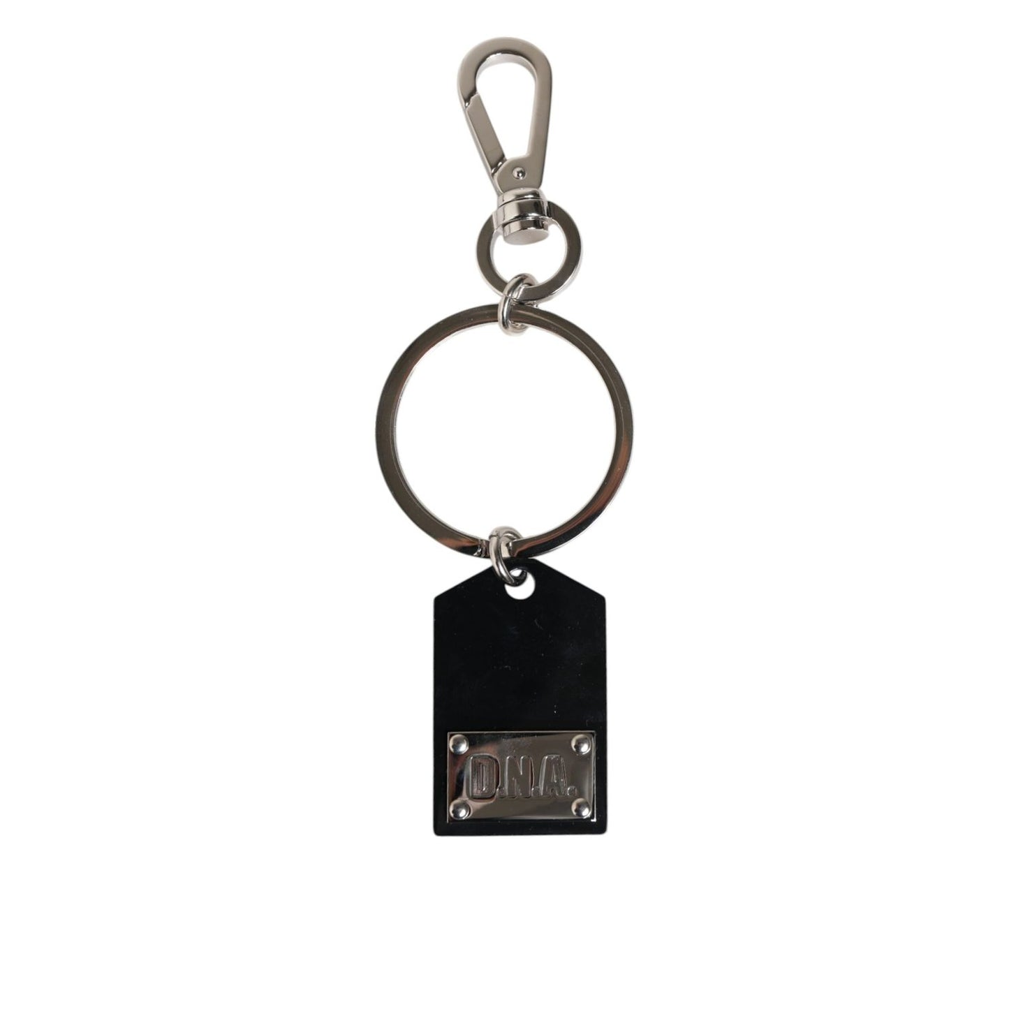 Dolce & Gabbana Black Sint Glass Plaque DG Logo Metal PlateKeychain Keyring with sleek design and elegant logo detail.
