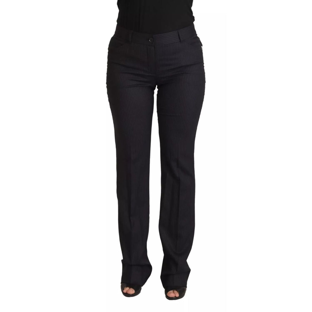Dolce & Gabbana Black Stripes Mid Waist Trouser Pants with wool blend and Italian craftsmanship, high comfort and style.