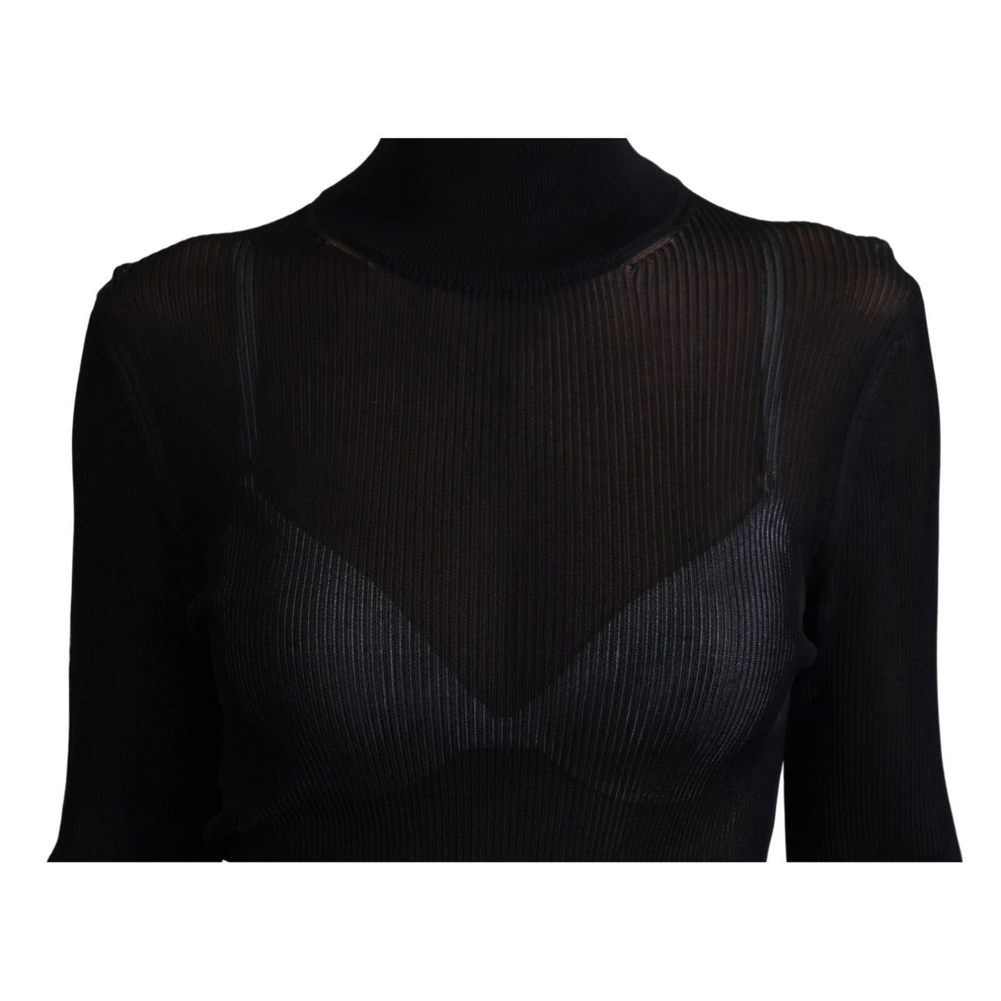 Dolce & Gabbana Black Turtleneck Slim Fit Pullover Sweater showing ribbed knit detail