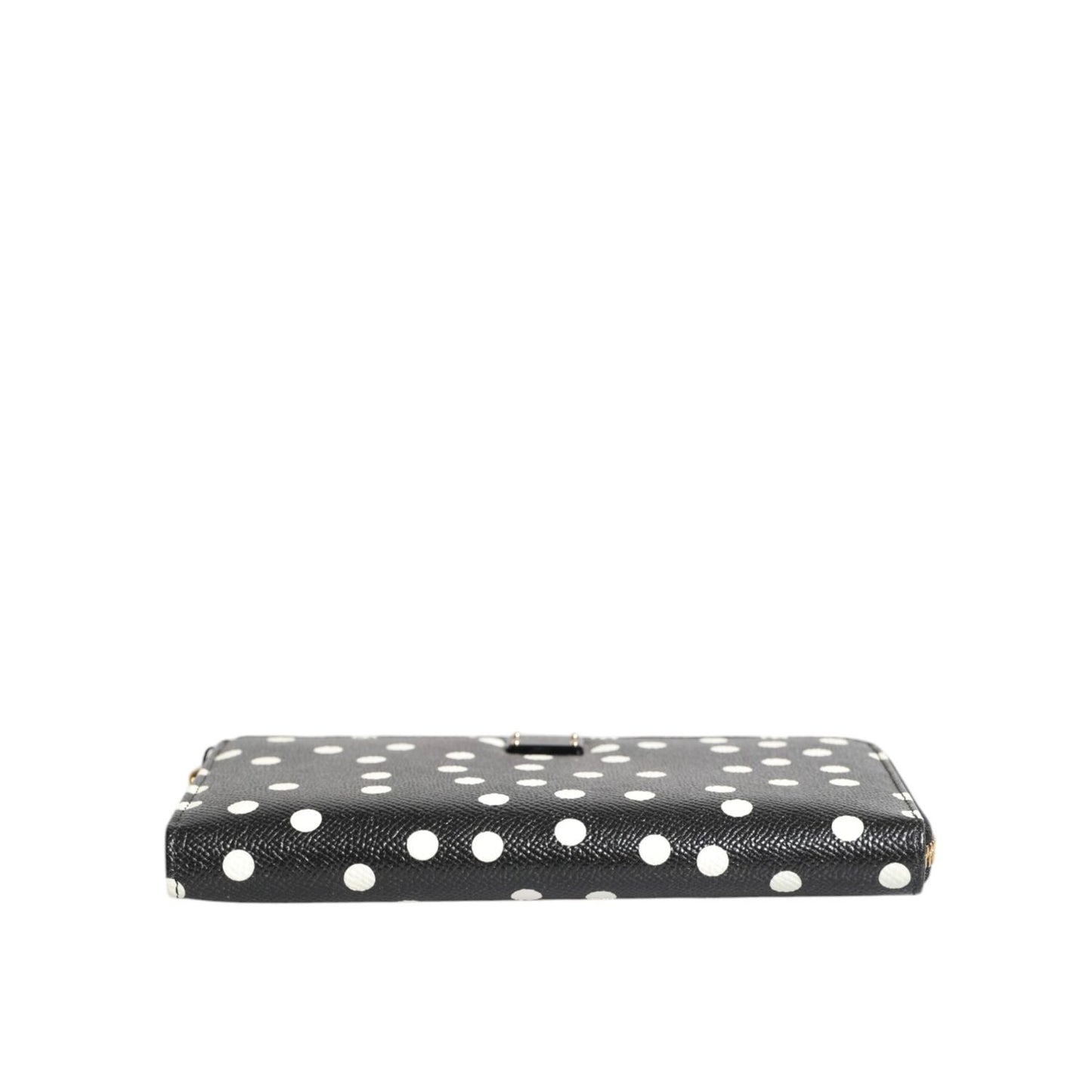 Dolce & Gabbana Black White Dotted Leather Zip Around Continental Wallet