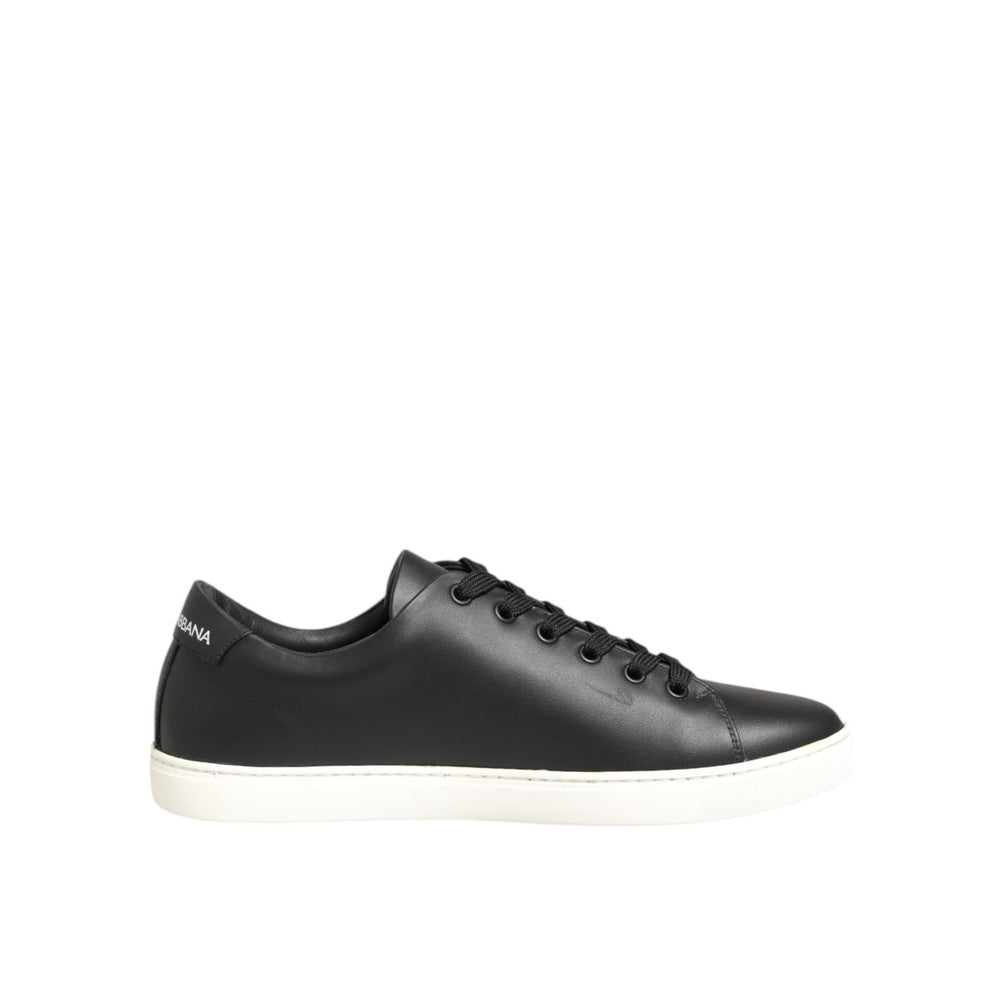 Dolce & Gabbana Black White Leather Crystal Heart Sneakers Shoes