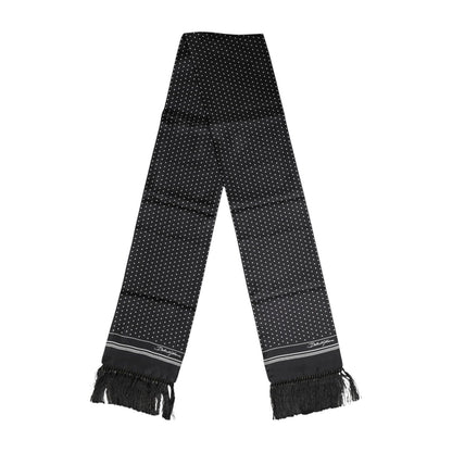 Dolce & Gabbana Black White Polka Dot Fringes Foulard Scarf