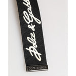 Dolce & Gabbana Black White Polyester DG Logo Silver Men Keychain Keyring with logo print on strap.