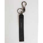 Dolce & Gabbana Black White Polyester DG Logo Silver Men Keychain Keyring with silver hardware and black strap, luxury accessory.