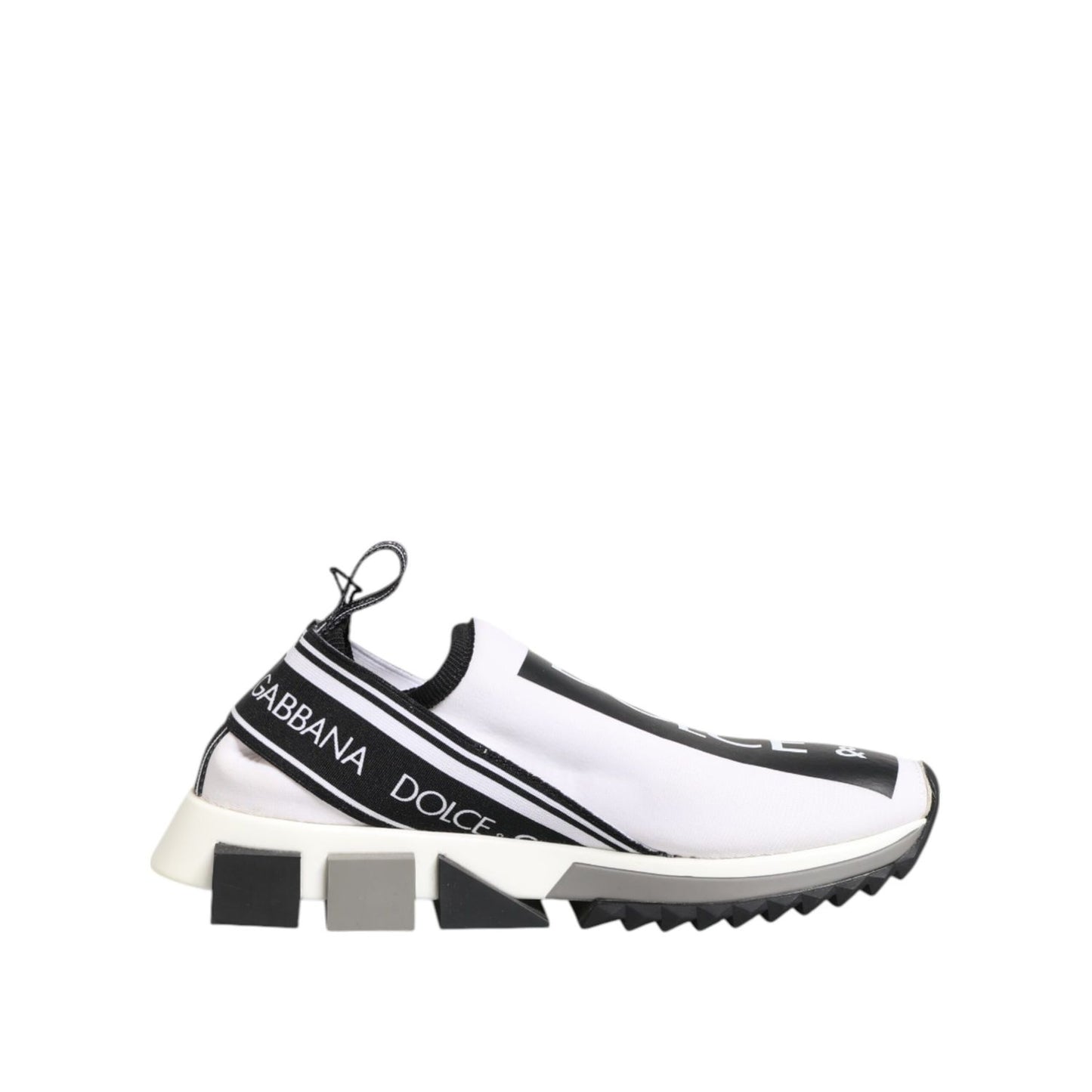 Dolce & Gabbana Black White Slip On Sorrento Sneakers Shoes with signature logo and rubber sole, luxury fashion footgear made in Italy.