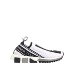 Dolce & Gabbana Black White Slip On Sorrento Sneakers Shoes with signature logo and rubber sole, luxury fashion footgear made in Italy.