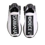 Dolce & Gabbana Black White Slip On Sorrento Sneakers Shoes with logo detailing, stylish luxury footwear, made in Italy, rubber sole.