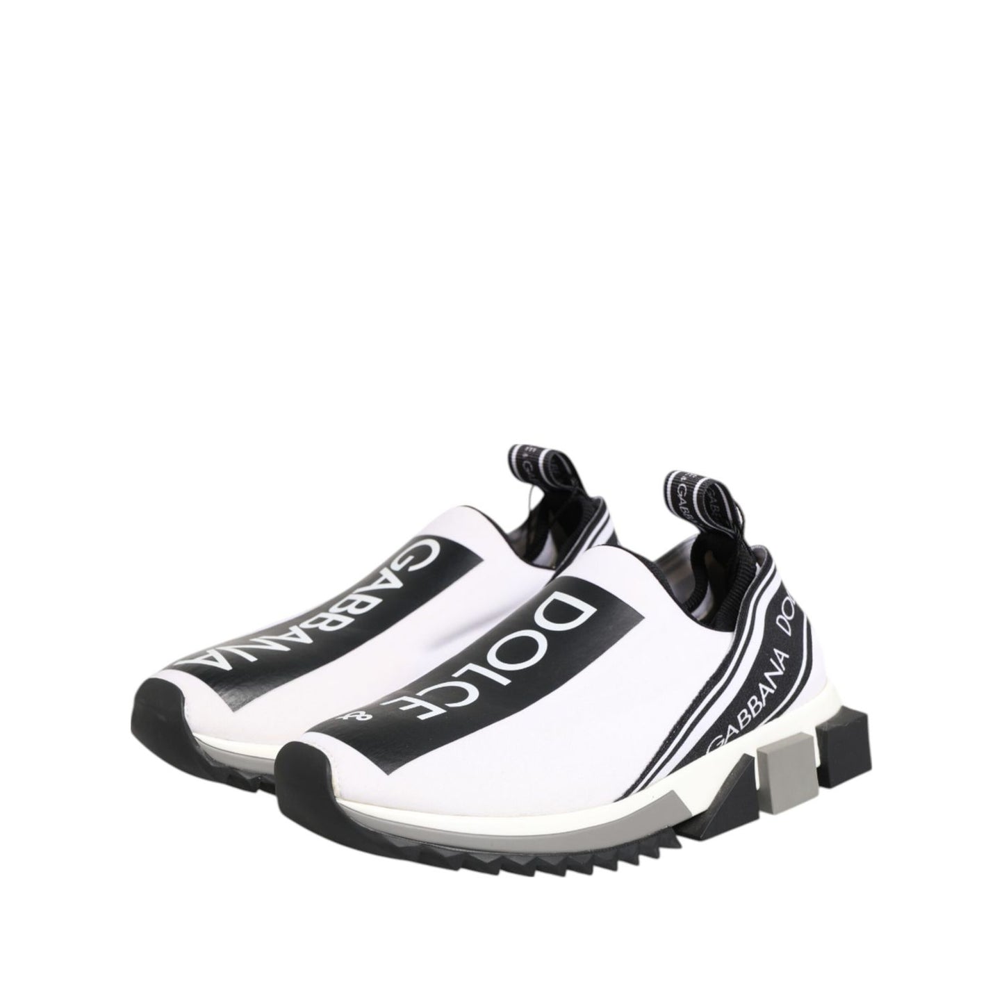 Dolce & Gabbana Black White Slip On Sorrento Sneakers Shoes with logo detail and rubber sole, made in Italy.