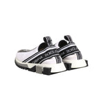 Dolce & Gabbana Black White Slip On Sorrento Sneakers Shoes with logo details and rubber sole, luxury fashion footwear side view.
