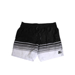 Dolce & Gabbana Black White Striped DG Logo Men Short Swimwear with elastic waistband and drawstring closure. Stylish beachwear.