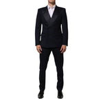 Dolce & Gabbana Black Wool 3 Piece Slim Fit Formal Men Suit, featuring jacket, vest, trousers, Italian tailored luxury tuxedo.