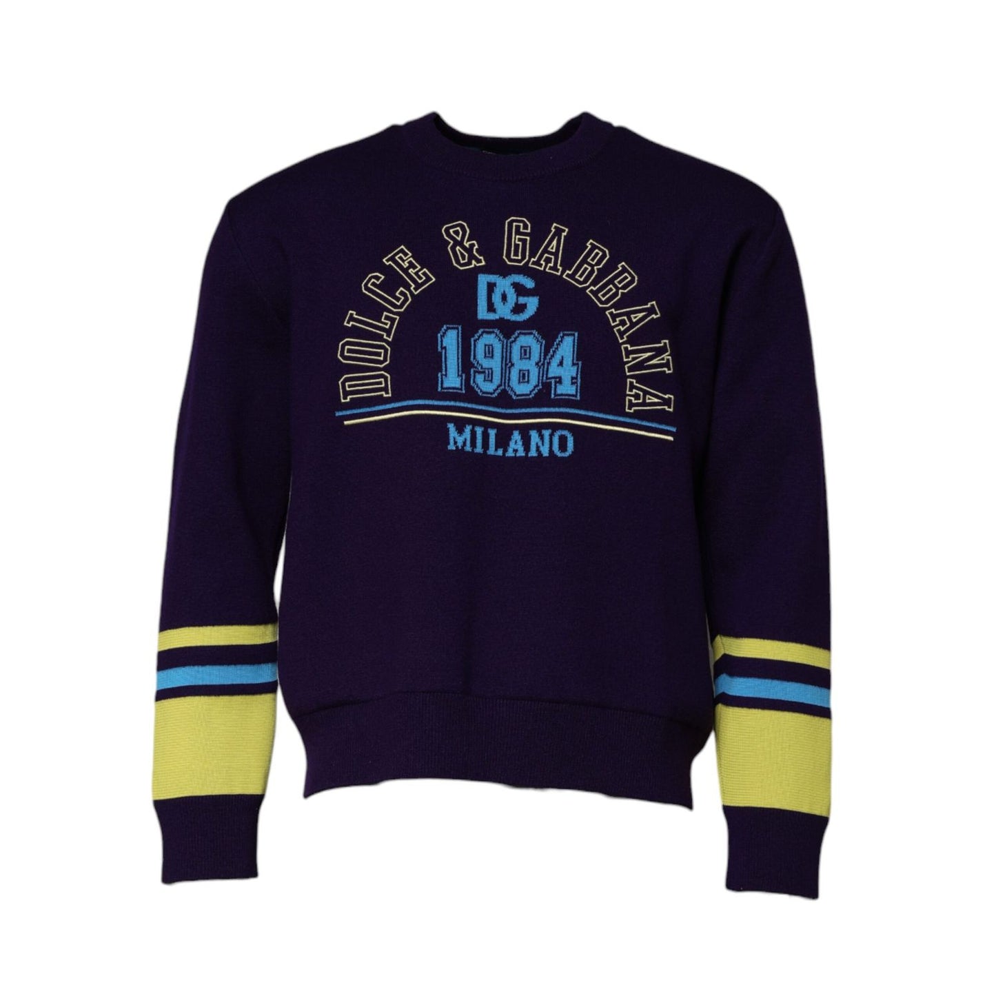 Dolce & Gabbana Blue 1984 Milano CrewNeck Sweatshirt Sweater with logo details and regular fit, made in Italy.