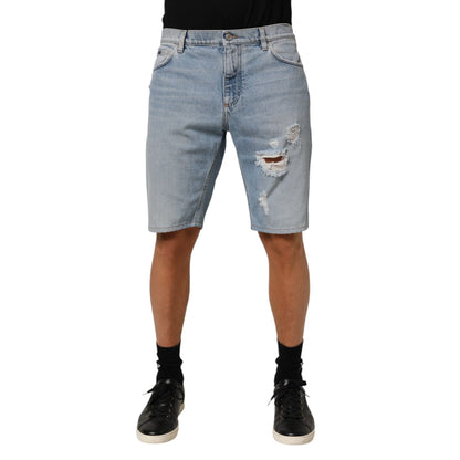Dolce & Gabbana Blue Cotton Distressed Denim Bermuda Shorts
