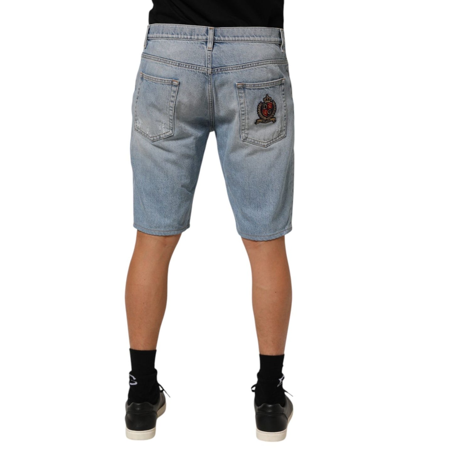 Dolce & Gabbana Blue Cotton Distressed Denim Bermuda Shorts