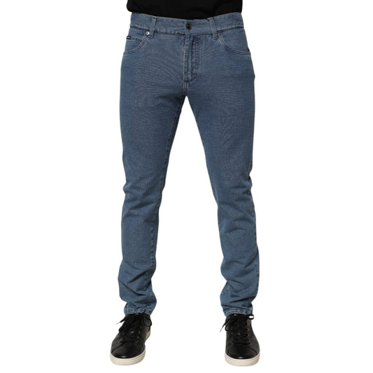 Dolce & Gabbana Blue Cotton Stretch Slim Fit Men Denim Jeans with sleek skinny silhouette and classic five-pocket styling.