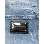 Dolce & Gabbana Blue Distressed Ripped Denim Trouser Jeans with logo plaque