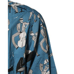 Dolce & Gabbana Blue Jazz Printed Cotton Button Front Shirt with artistic jazz-inspired design close-up view.