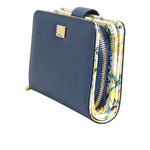 Dolce & Gabbana Blue Leather Continental Tile Print Zip Card Holder Purse Wallet