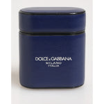 Dolce & Gabbana Blue Leather Logo Print Flip Holder Men Airpods Case in premium calfskin leather.