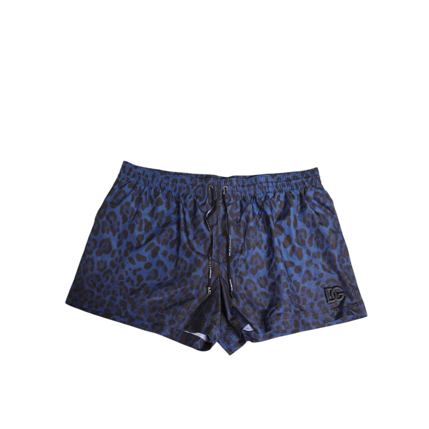 Dolce & Gabbana Blue Leopard Print Polyester Elastic Waistband Swimwear with DG logo plaque