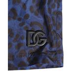 Dolce & Gabbana Blue Leopard Print Polyester Elastic Waistband Swimwear with DG logo plaque.