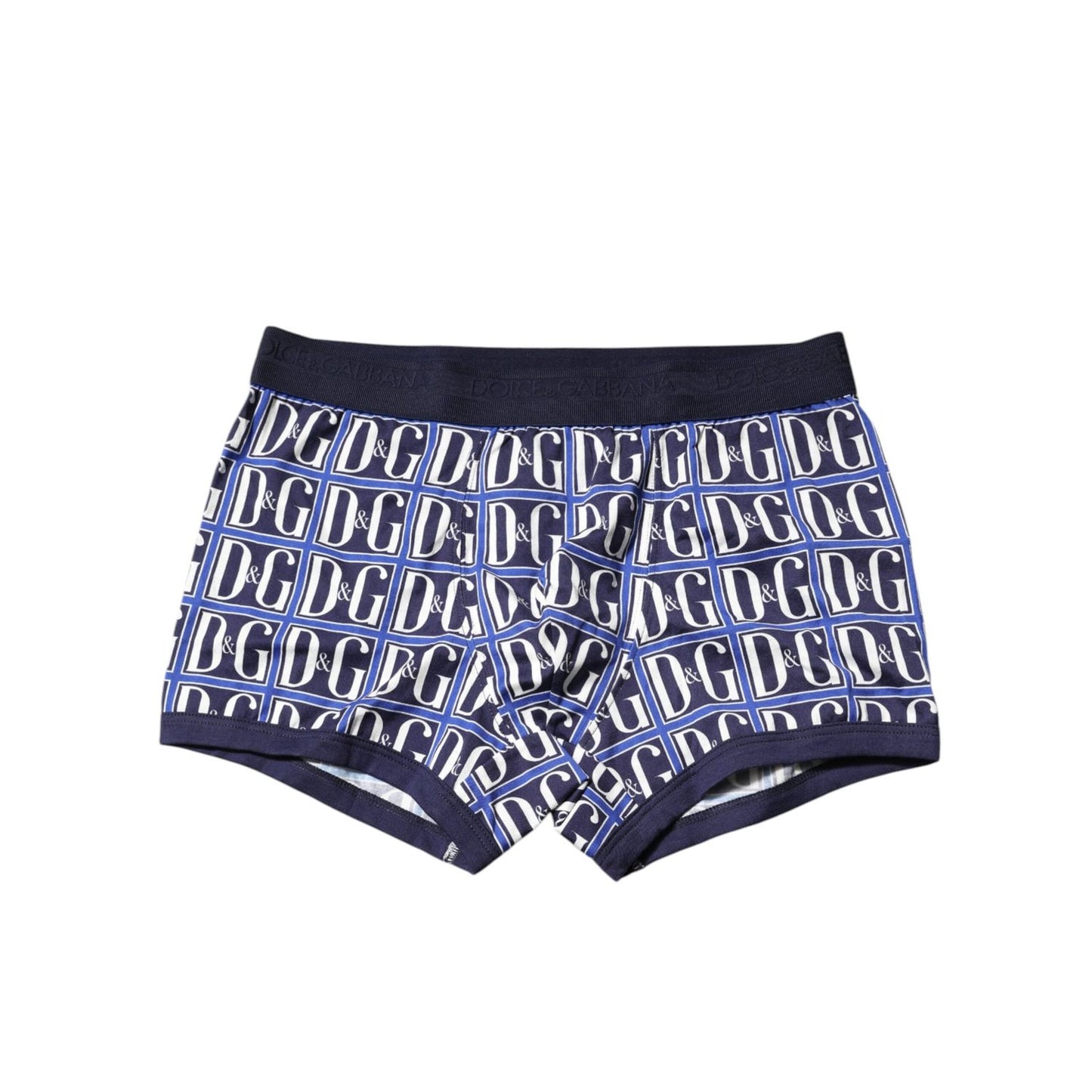 Dolce & Gabbana Blue Logo Print Regular Boxer Brief Underwear with elastic waistband, featuring stylish logo branding on cotton fabric.
