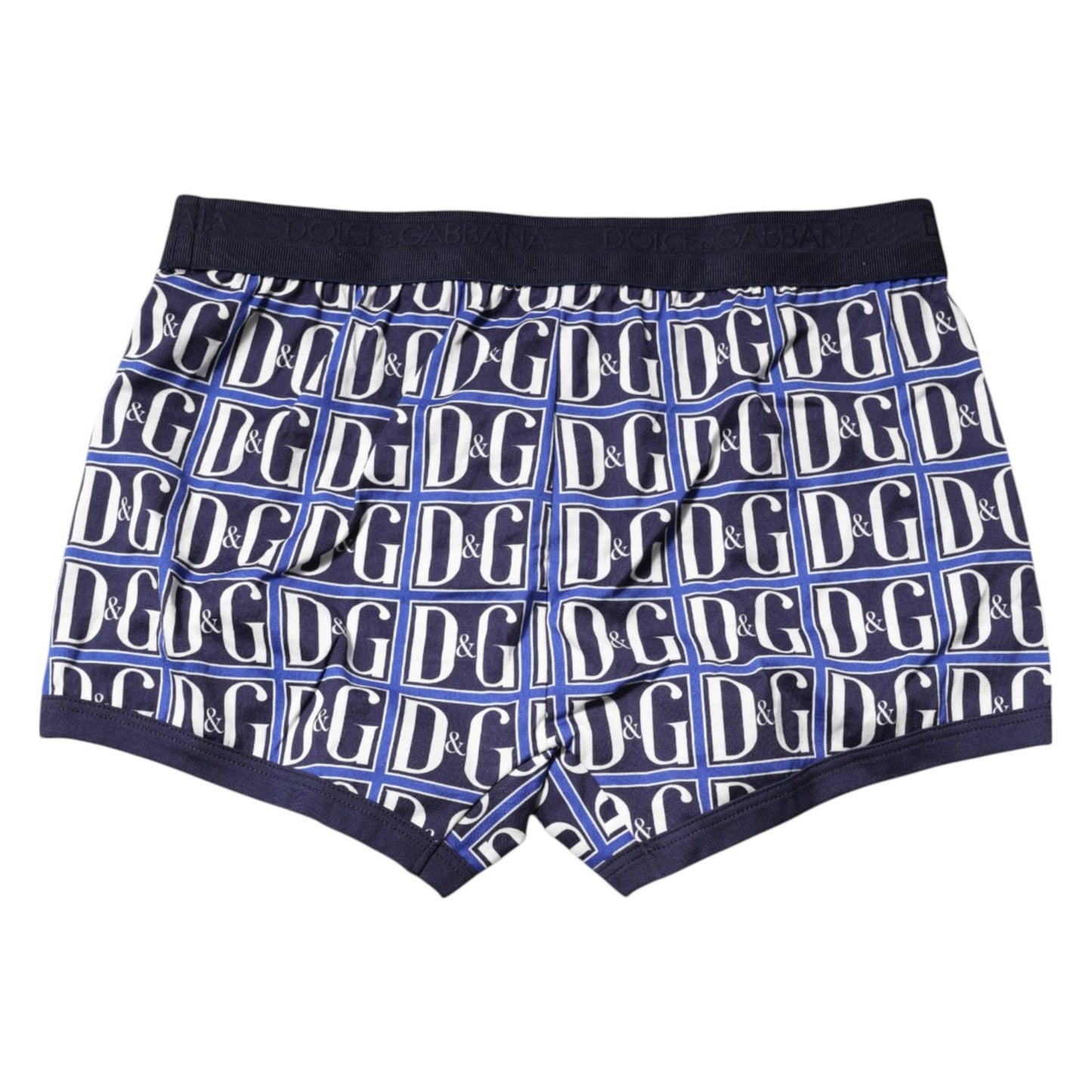 Dolce & Gabbana Blue Logo Print Regular Boxer Brief Underwear with elastic waistband and logo branding, made of cotton for comfort.