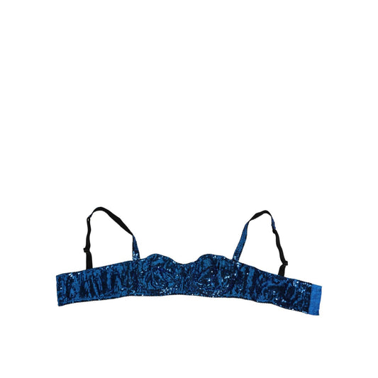 Dolce & Gabbana Blue Sequin Embellished Balconnet Bra Underwear with satin straps and shimmering details for a luxurious look.