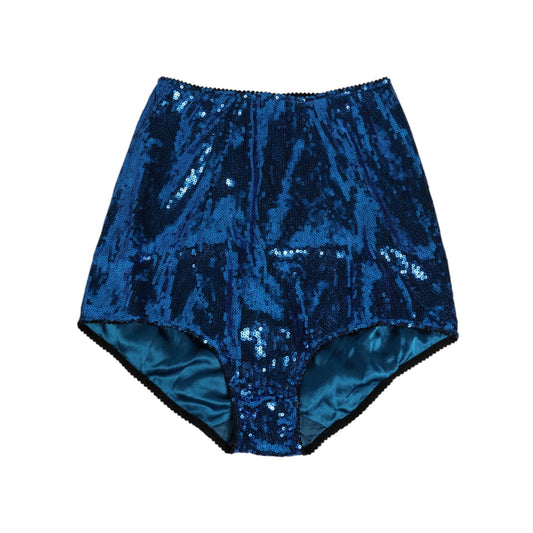 Dolce & Gabbana Blue Sequin Embellished High Waist Girdle Underwear with leopard print and silky fabric.