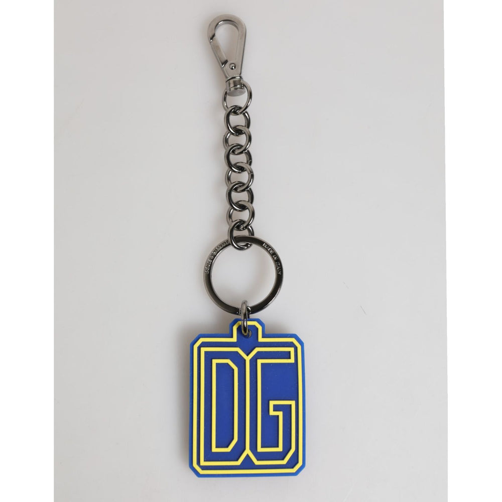 Dolce & Gabbana Blue Yellow DG Rubber Logo Silver Men Keychain Keyring with sleek hardware and vibrant design