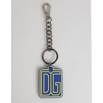 Dolce & Gabbana Blue Yellow DG Rubber Logo Silver Men Keychain Keyring with sleek silver hardware for modern men.