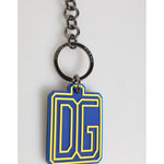 Dolce & Gabbana Blue Yellow DG Rubber Logo Silver Men Keychain Keyring with sleek design and vibrant colors.