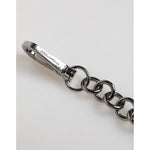 Dolce & Gabbana Blue Yellow DG Rubber Logo Silver Men Keychain Keyring with sleek silver chain detail close-up.
