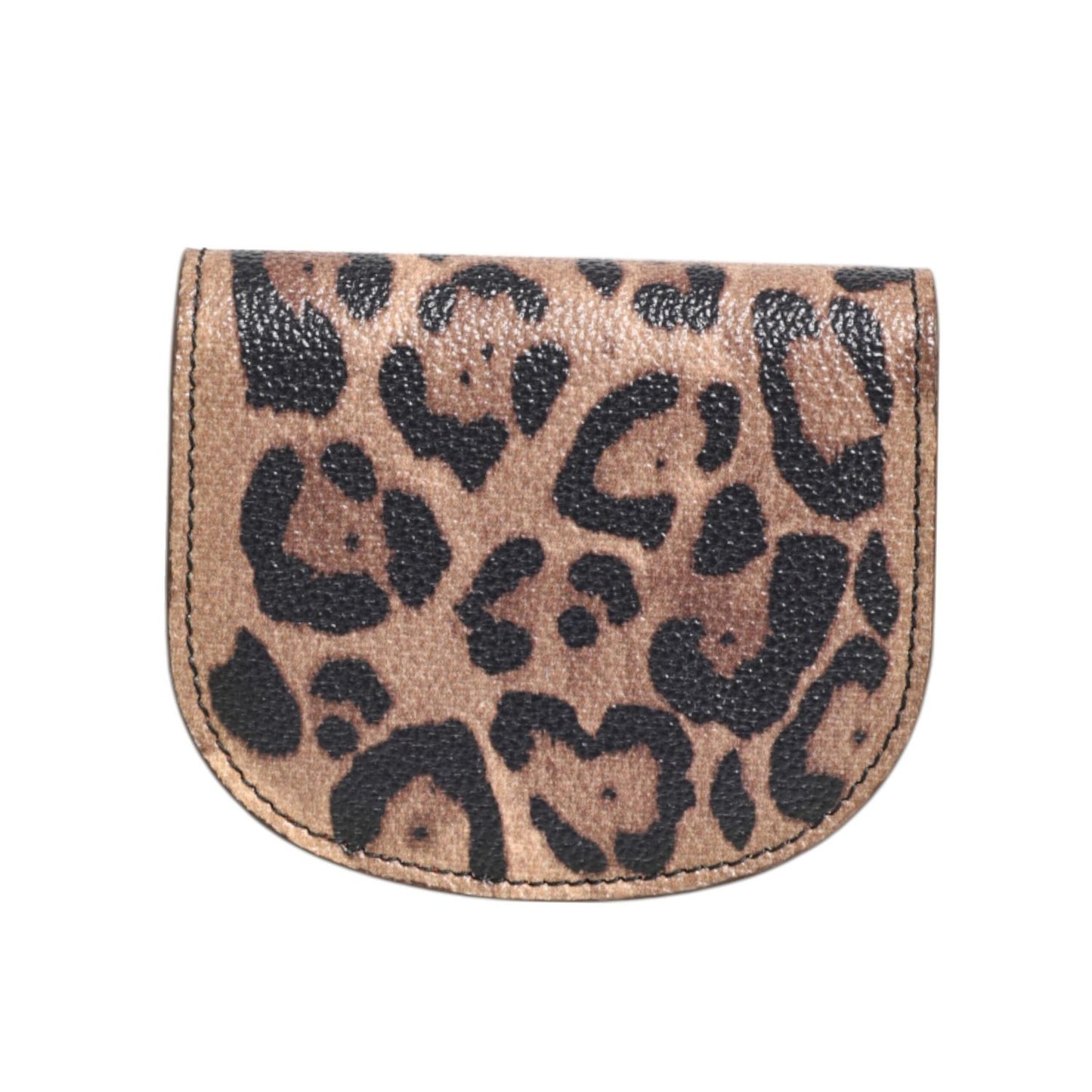 Dolce & Gabbana Brown Black Calf Leather Leopard Print Logo Plaque Wallet