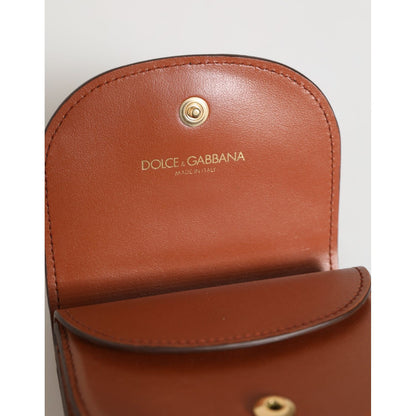 Dolce & Gabbana Brown Black Calf Leather Leopard Print Logo Plaque Wallet