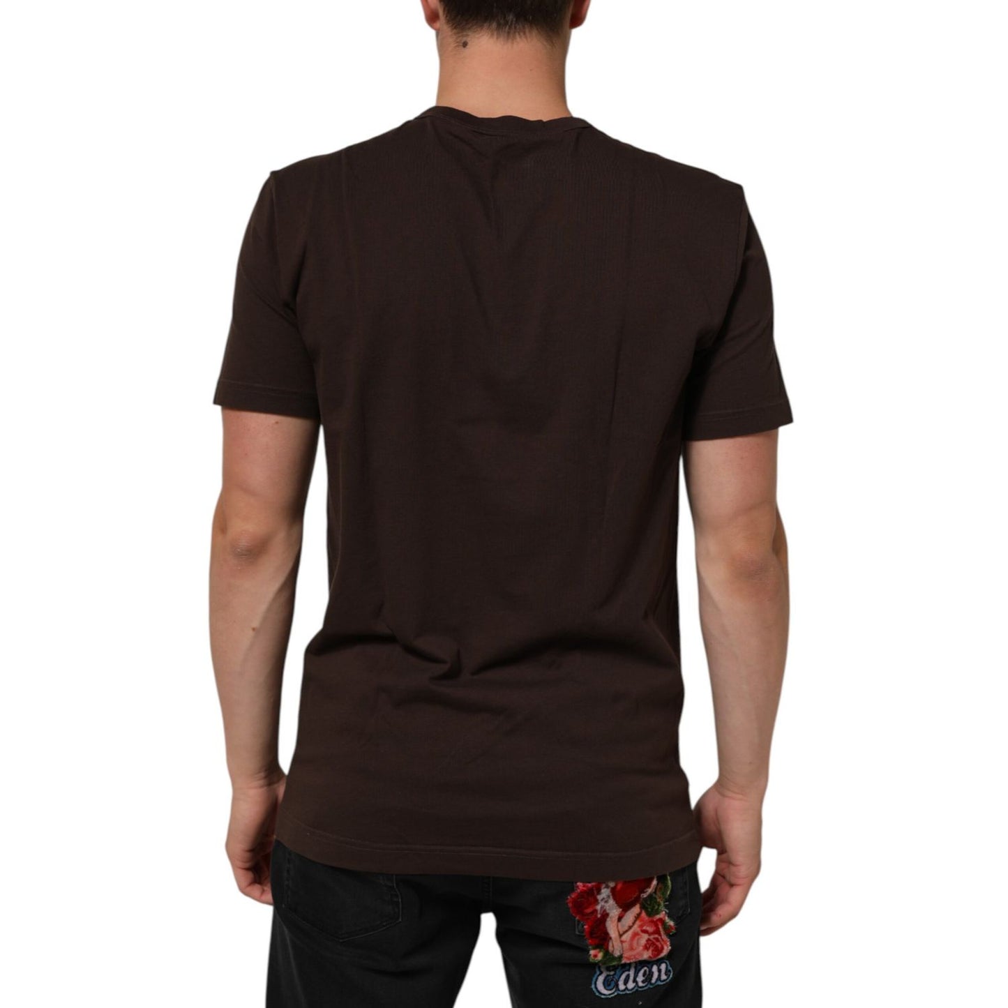 Dolce & Gabbana Brown Coin Laurel Print Men Crew Neck T-shirt