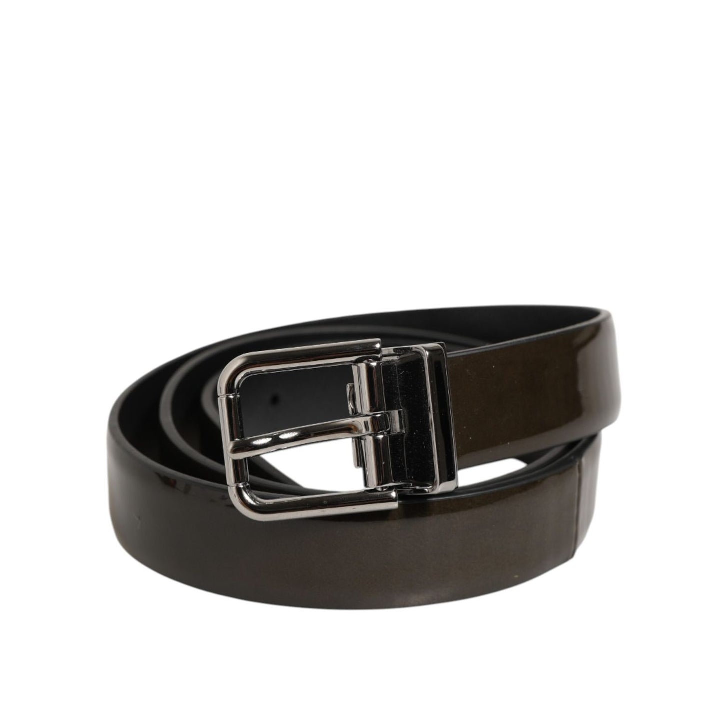 Dolce & Gabbana Brown Glossy Leather Classic Metal Buckle Belt