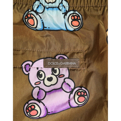 Dolce & Gabbana Brown Multicolor Teddy Bear Men Shorts Swimwear