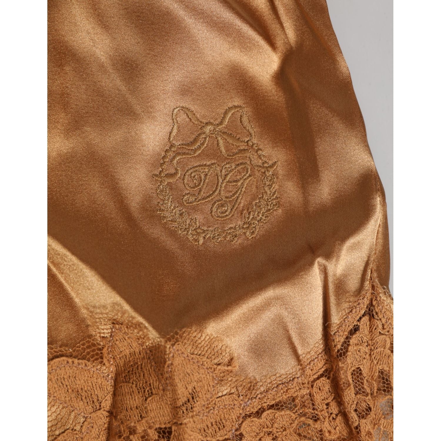 Dolce & Gabbana Brown Silk Satin Floral Lace Shorts Underwear