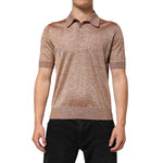 Dolce & Gabbana Brown Silk Textured Short Sleeve Polo T-shirt on male model