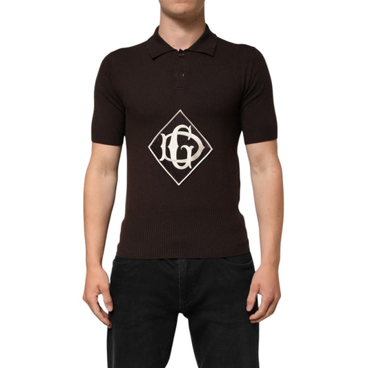 Dolce & Gabbana Brown Wool Logo Embroidered Men Polo T-shirt featuring DG logo