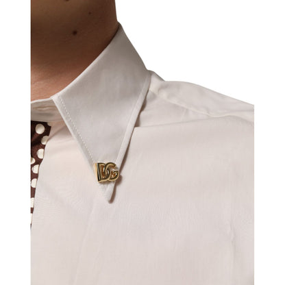 Dolce & Gabbana Cream White Cotton Polka Dot Slim Fit Shirt